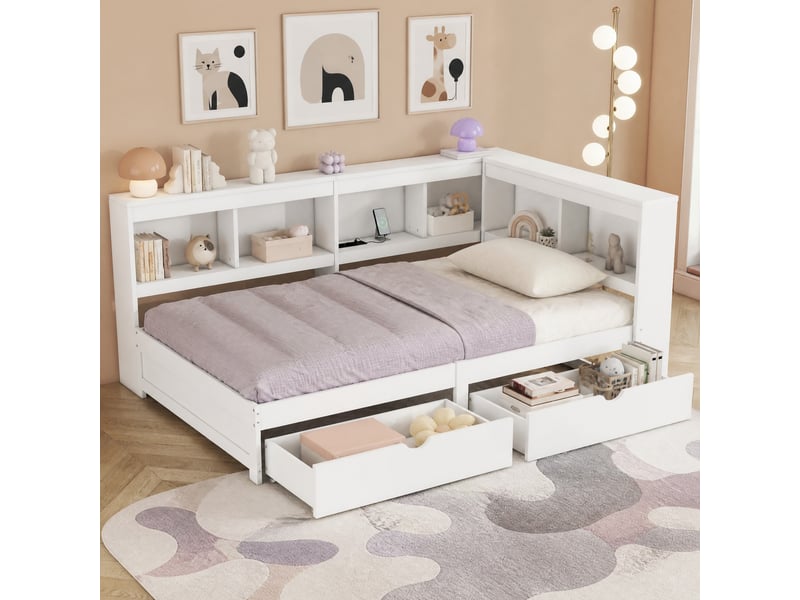  Lit de jour 90 x 200 cm blanc avec 2 tiroirs, prise et 2 ports usb  - Conforama B