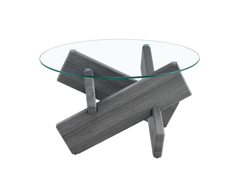  Table basse ronde en verre avec piètement croisé en mdf pour salon diamètre 79 cm h 45 cm gris transparent  - Conforama A