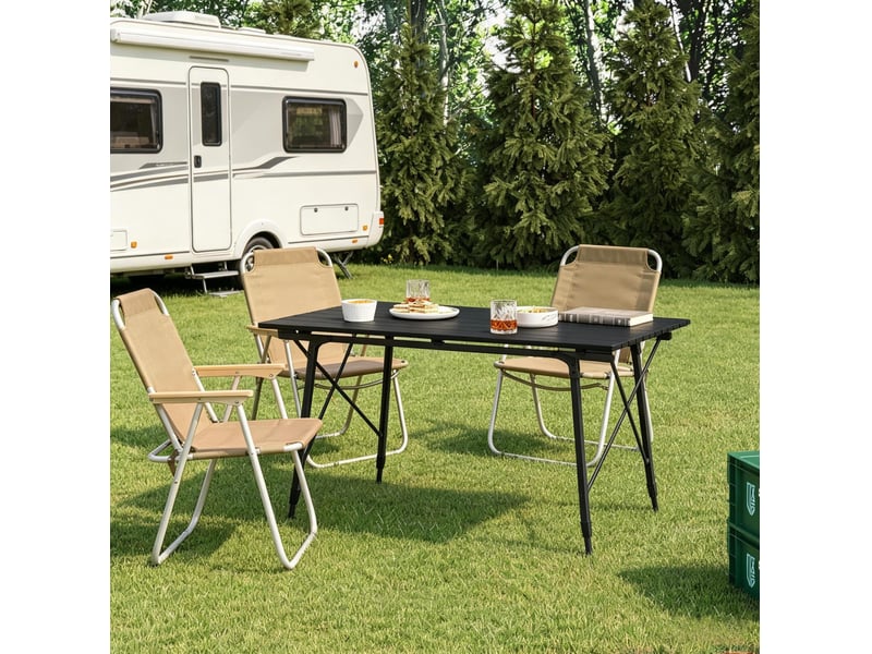  Table de camping pliante noire en aluminium 120 x 68,5 cm à hauteur réglable avec sac de transport  - Conforama B