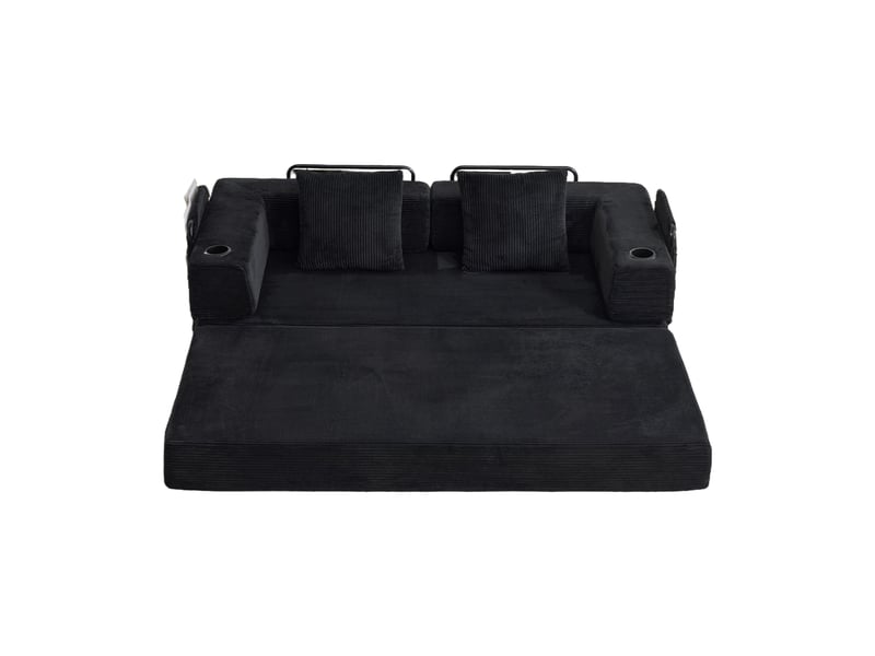  Canapé relax 2 places corda, noir, avec repose-pieds, velours côtelé, assise profonde, 81,1 pouces  - Conforama E