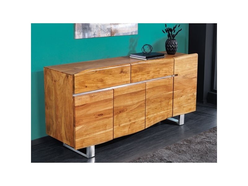 Buffet arkaya 170 cm en bois massif d'acacia – 4 portes, 2 tiroirs et piètement métal - Conforama B