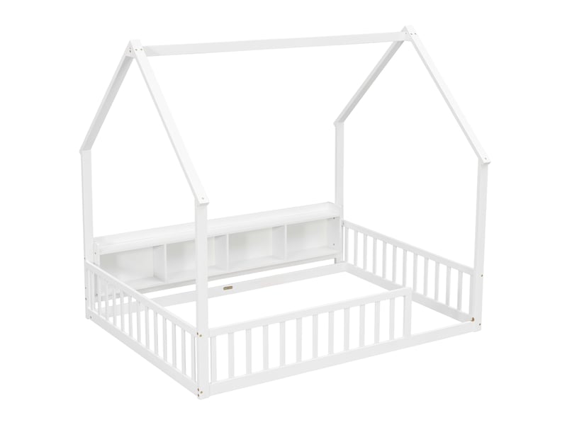 Lit enfant 140x200 cm avec étagères et barrières, blanc, sans sommier - Conforama E