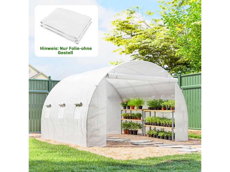  Film de protection pour serre 3 x 3 m, film polyéthylène imperméable avec porte enroulable, 6 fenêtres, protection uv, film seul, blanc  - Conforama D