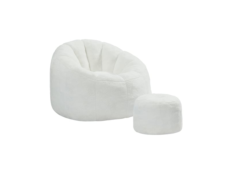 Fauteuil pouf avec repose-pieds 105x105x70 cm en polyester blanc cassé - Conforama A
