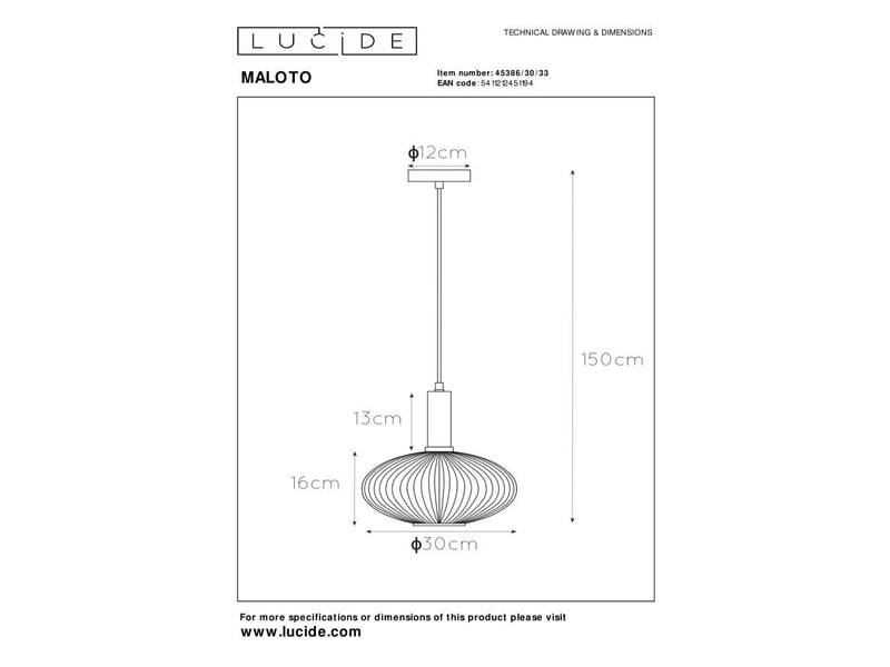 Suspension diam. 30 cm 1xe27 40w dimmable vert - lucide - maloto  - Conforama E