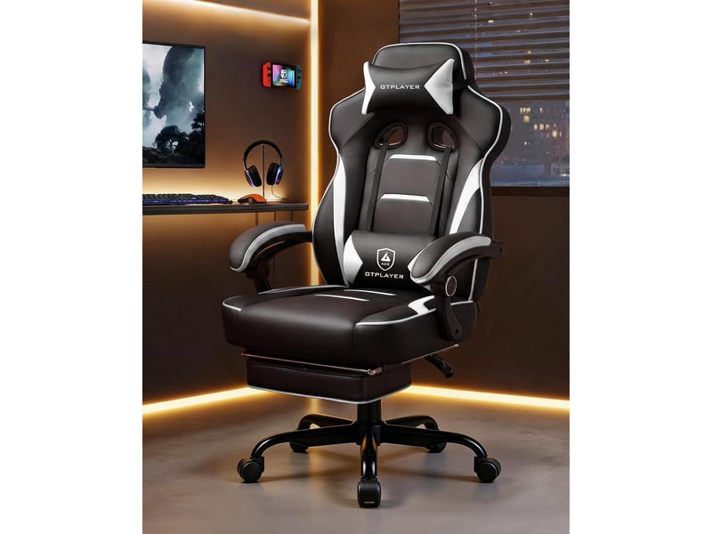  Gtplayer chaise de jeu avec repose-pieds, 180kg, soutien lombaire, appui-tête réglable, inclinable à 155° - blanc F59-WT-TJ - Conforama C