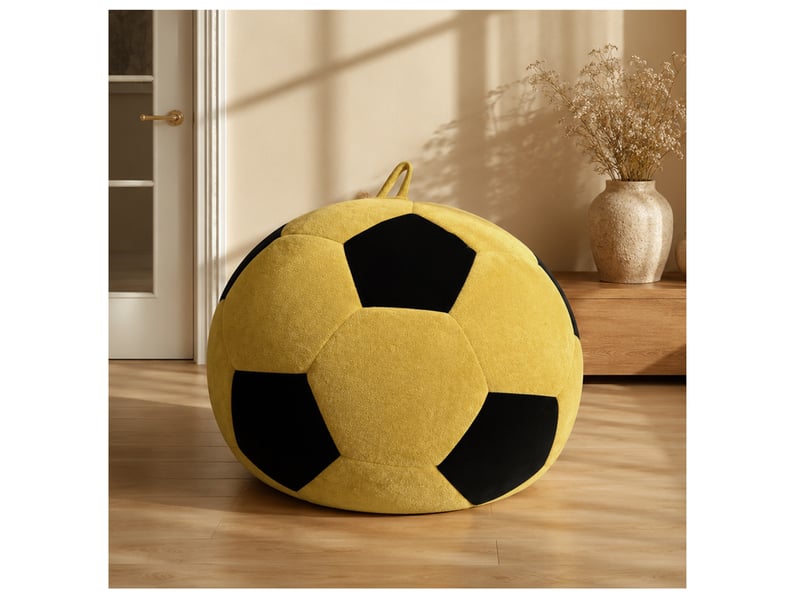  Pouf poire ballon de football fixe 1 place en flanelle jaune et noir 100 x 80 cm, pour se détendre  - Conforama B
