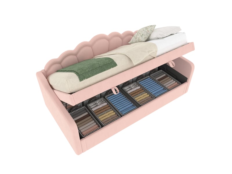  Lit de jour velours rose 90x200cm lit simple avec rangement hydraulique et bande led multicolore  - Conforama A