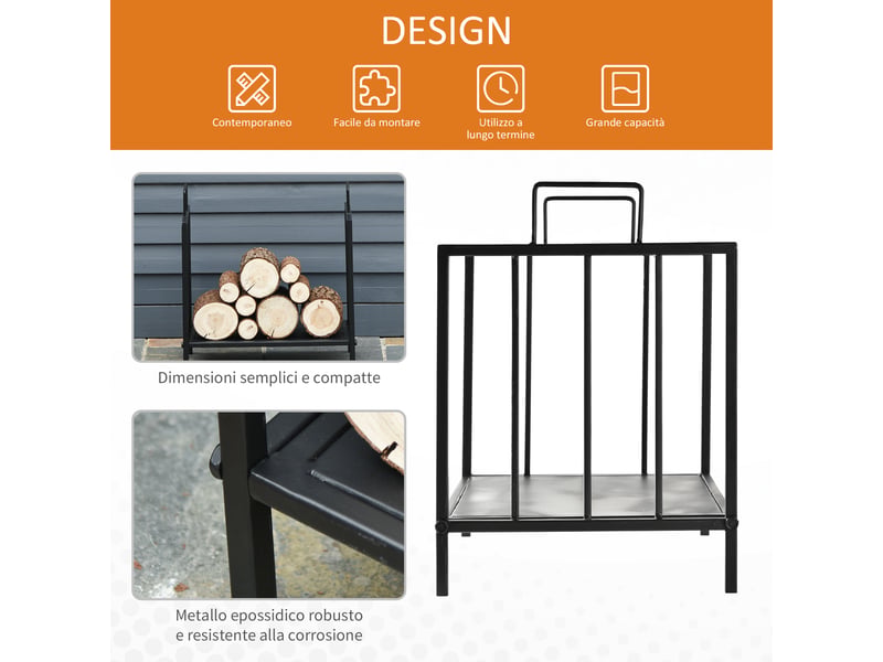  Porte-bûches en métal noir, capacité 25 kg, 44,5 x 33 x 46,5 cm, intérieur et extérieur  - Conforama R