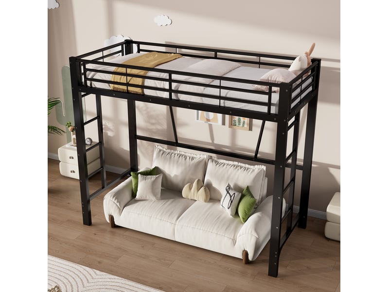 Lit mezzanine 90x200 cm en métal avec double échelle coloris noir - Conforama E