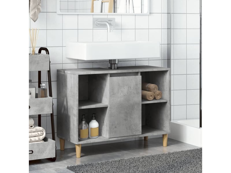  Meuble salle de bain rangement, commode gris béton 80x33x60cm bois d'ingénierie shl7470  - Conforama C