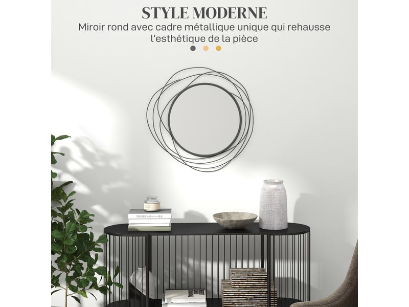  Miroir rond en métal filaire noir, diamètre φ65 cm, décoration style moderne  - Conforama A