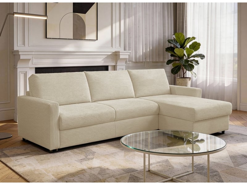  Canapé d'angle convertible et réversible ouverture express en velours côtelé beige juliette GB521AR-VELCH-BEI - Conforama B
