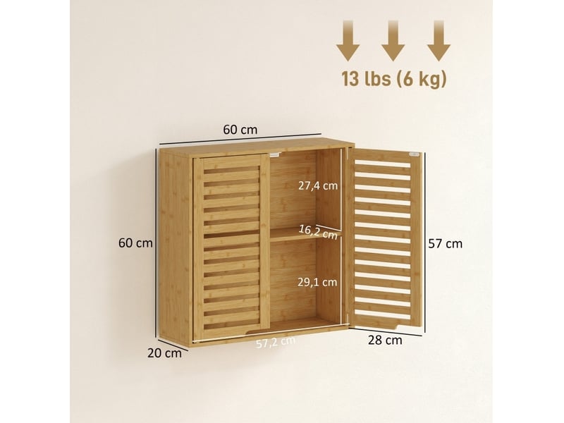  Meuble de salle de bains mural en bambou à portes persiennées 60 x 20 x 60 cm evryae  - Conforama E