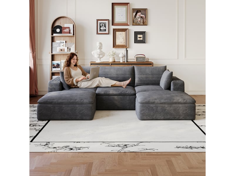  Canapé nuage 260 cm en velours côtelé gris foncé, déhoussable et sans montage  - Conforama D