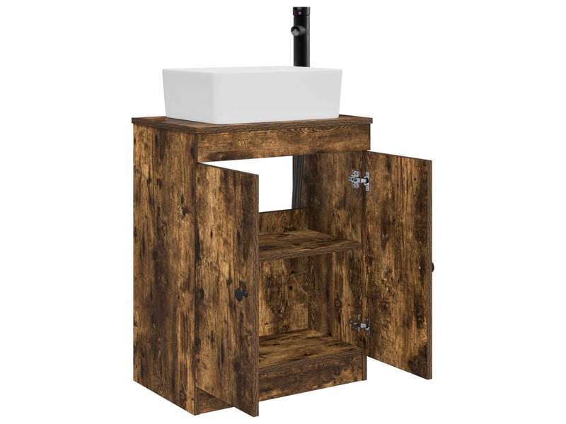  Meuble salle de bain avec évier, meuble de rangement chêne fumé 54x35x83 cm shl7571  - Conforama D