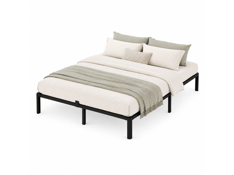  Lit 160x200 avec sommier à lattes, cadre de lit métallique minimaliste, lit double, structure robuste et silencieuse, grand espace de rangement sous le lit, charge maximale 500 kg, noir  - Conforama A