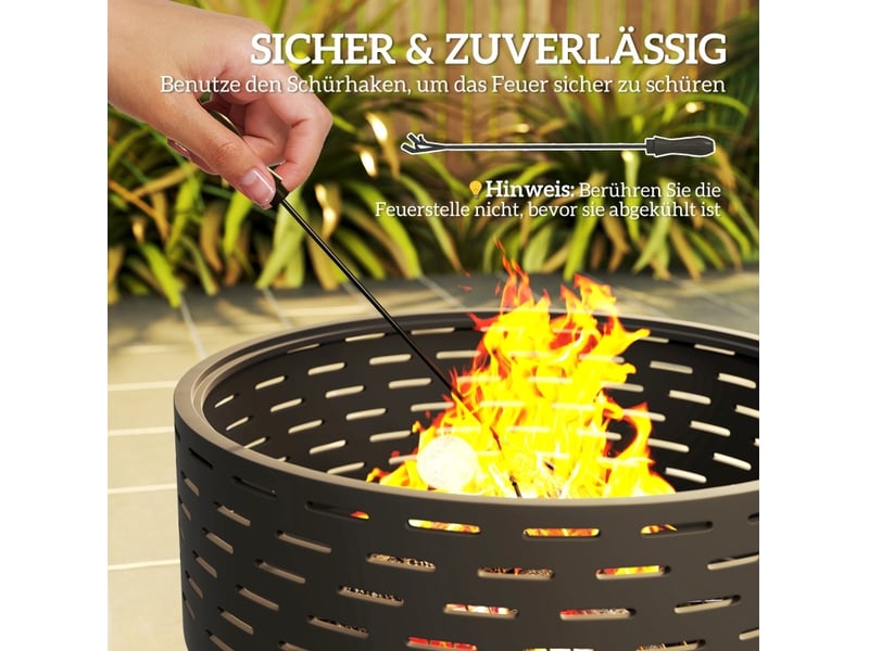  Brasero 3-en-1 ø60 x h39 cm – gris anthracite – grill, table de jardin et pare-étincelles en acier inoxydable  - Conforama E