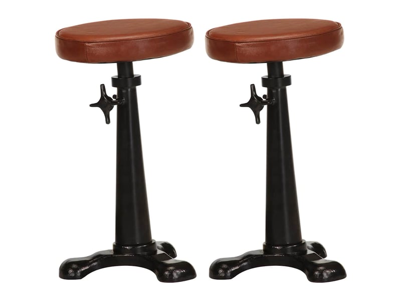  Lot de 2 tabouret de bar, chaise de bar marron cuir véritable et fonte  - Conforama B