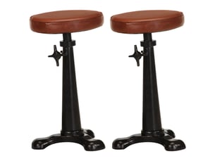 Lot de 2 tabouret de bar, chaise de bar marron cuir véritable et fonte