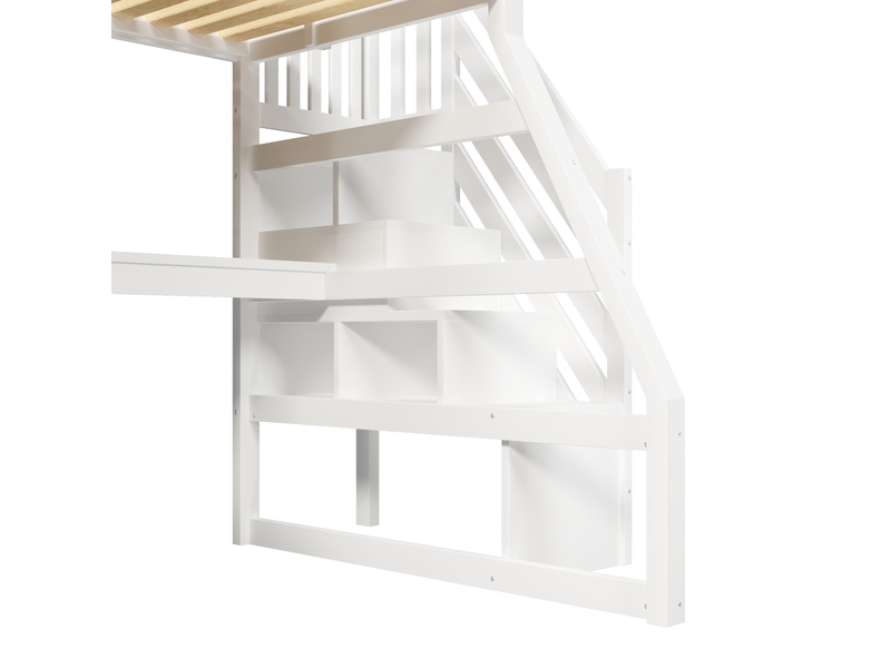  Lit mezzanine 90 x 200 cm avec bureau, escalier, led et usb - blanc C-CRAFTLINK - Conforama D