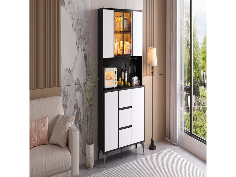  Vaisselier noir et blanc avec vitrine, buffet haut pour salle à manger (sans matelas)  - Conforama C