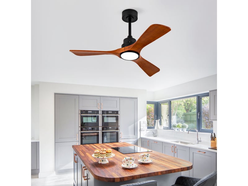  Ventilateur de plafond neuf de 107 cm (42 pouces) avec éclairage, 3 pales en bois massif, double commande intelligente (télécommande + interrupteur mural), moteur cc réversible avec fonction mémoire, ventilateur de plafond silen…  - Conforama B