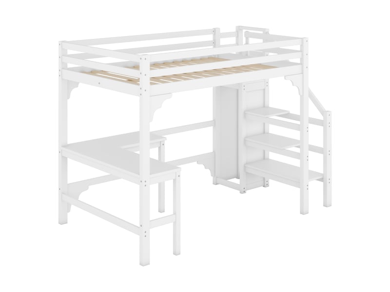  Lit mezzanine métal 140x200 cm avec bureau, 4 étagères et grande bibliothèque - noir - adapté aux enfants, ados et adultes  - Conforama R