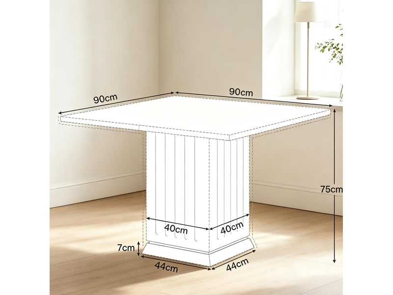  Table à manger carrée blanche 90 x 90 cm, 4 places, plateau en panneau de particules  - Conforama C