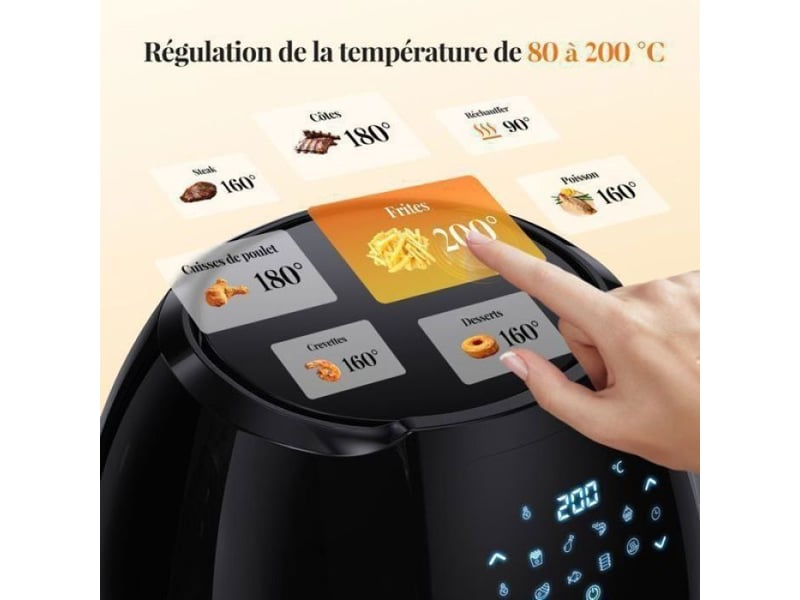  Friteuse a air noir sans graisse grand volume 9,5l 2000w, 8 modes cuisson réglage chaleur précis air fryer  - Conforama D
