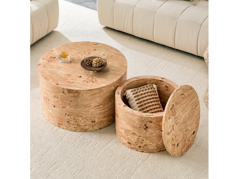  Table basse gigogne ronde avec espace de rangement et couvercle amovible pour salon, en mdf, bois  - Conforama C