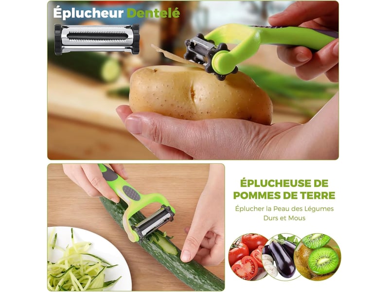  3 en 1 econome a julienne, éplucheur à fruits et légumes, eplucheur légumes avec poignée antidérapante est idéal pour peler les pommes de terre, les c  - Conforama D