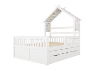 Lit cabane 140x200 cm <strong>NAHILIMI</strong>  <strong></strong> coloris blanc
