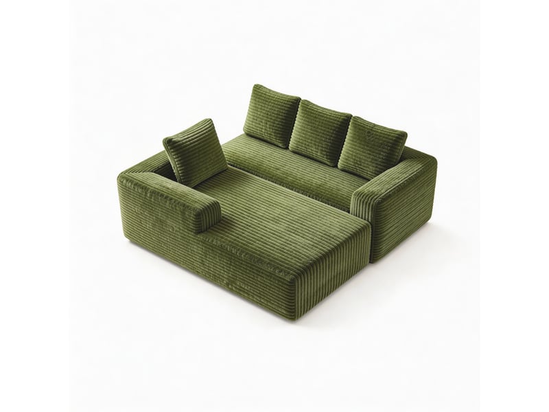  Canapé d'angle, canapé modulable, en velours tricoté, vert, assise profonde, style cloud, pour salon, version droite, chambre  - Conforama B
