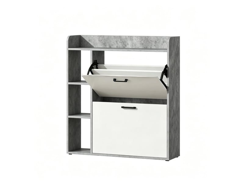  Meuble à chaussures 83 x 24 x 90,5 cm – gris et blanc – 2 compartiments basculants, rangement 15 paires  - Conforama A