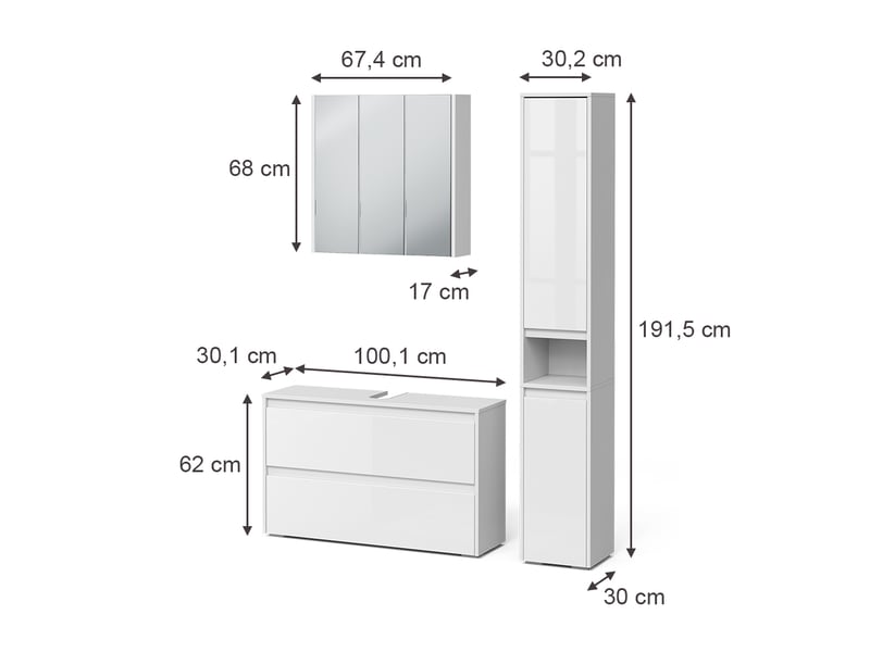 Vicco meubles bain, blanc haute brillanceblanc, 3 pièces - Conforama B