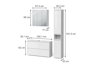 Vicco meubles bain, blanc haute brillanceblanc, 3 pièces