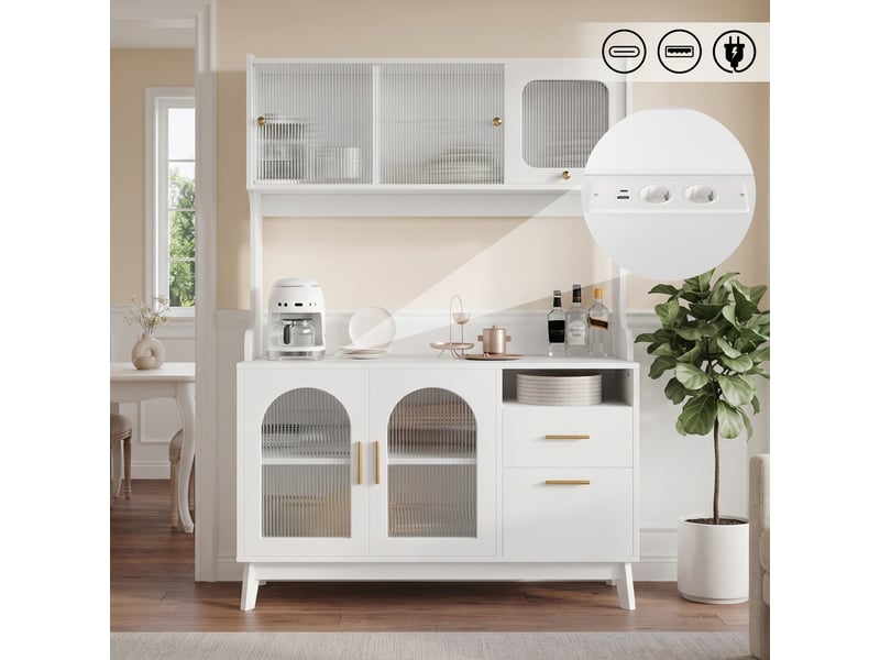  Buffet haut 120 x 40 x 178 cm, rangements, prises usb-ausb-c, blanc Jamama eleni - Conforama D