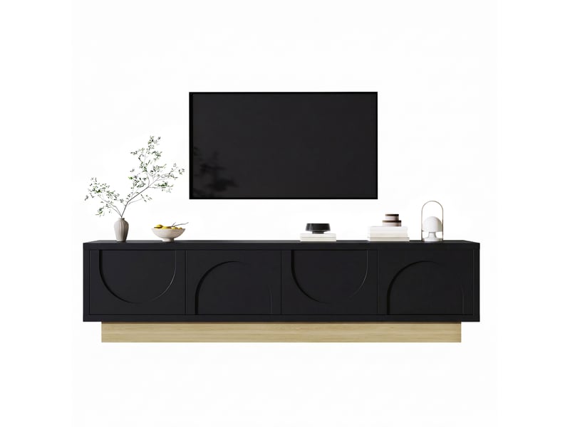  Meuble tv noir et bois 175 cm, 4 portes à ouverture par pression, mdf  - Conforama A