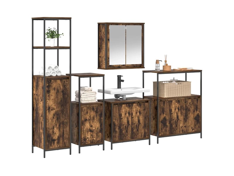  Ensemble de mobilier de salle de bain 5 pc chêne fumé et noir cf64563  - Conforama C