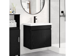 Meuble de rangement salle de bain avec robinet chêne noir shl5504