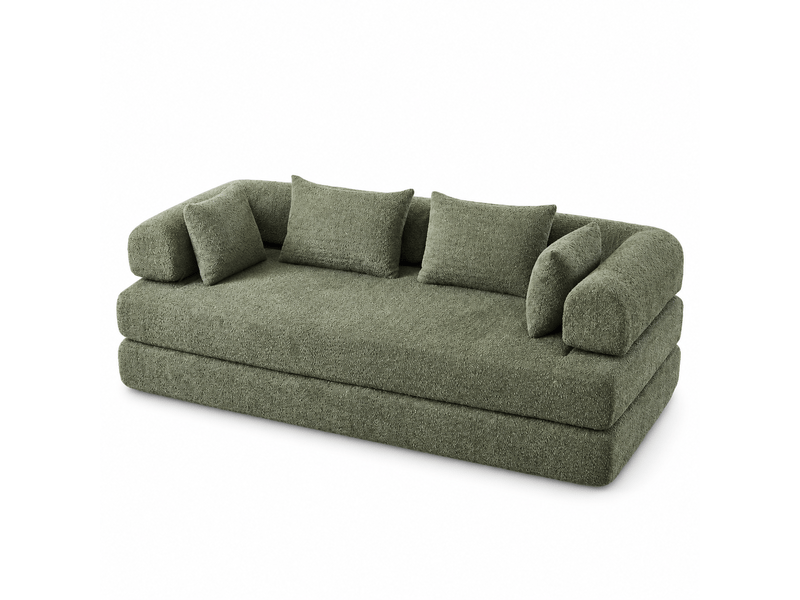  Canapé convertible 2 places modulable 4-en-1, dossier réglable, sans montage, base antidérapante, 4 coussins, tissu chenille vert  - Conforama A