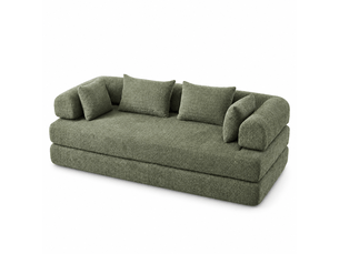 Canapé convertible 2 places modulable 4-en-1, dossier réglable, sans montage, base antidérapante, 4 coussins, tissu chenille vert