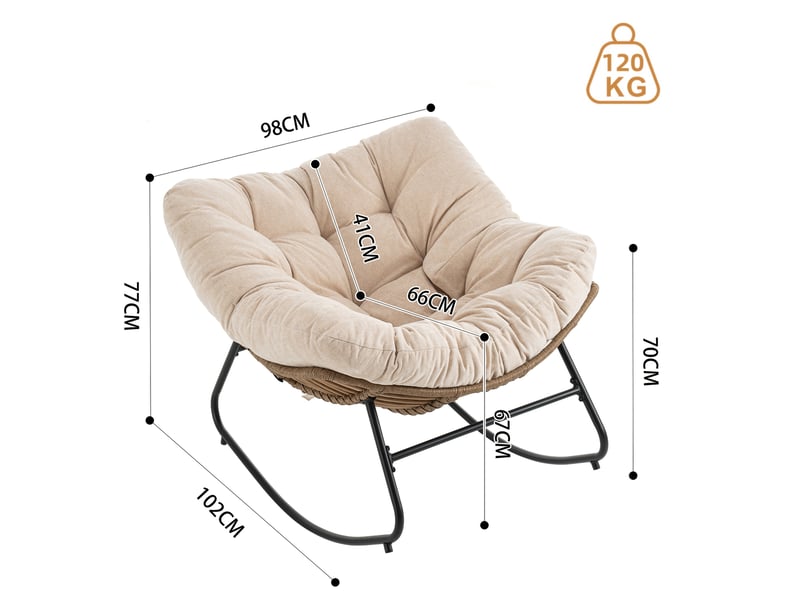  Fauteuil à bascule ergonomique avec structure métallique stable, pour détente et lecture, en chenille beige  - Conforama D