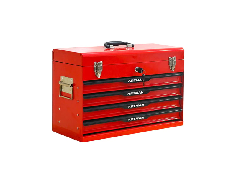  Boîte à outils en acier 53,2 x 22,3 x 34,5 cm rouge et noir, avec tiroirs et compartiment supérieur  - Conforama D