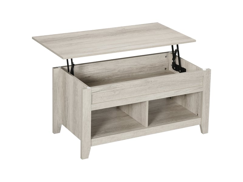  Table basse plateau relevable, table de salon avec étagères et compartiment caché,105 x 50 x 49-62,5 cm pour salon, aspect chêne clair, chambre  - Conforama B