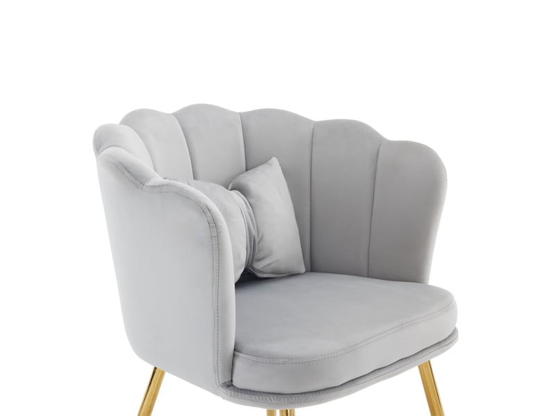  Lot de 4 chaises rembourrées à dossier pétale avec coussins et pieds métalliques dorés en velours gris  - Conforama E