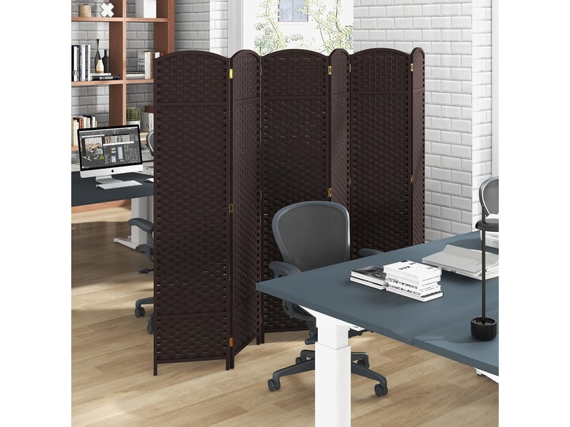  Costway grand paravent pliant, 6 panneaux, texture tissée à la main, cadre en bois massif de pin (marron)  - Conforama B