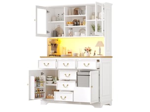 Armoire de cuisine haute avec prises et led, meuble de rangement cuisine blanc 180cm, buffet mdf