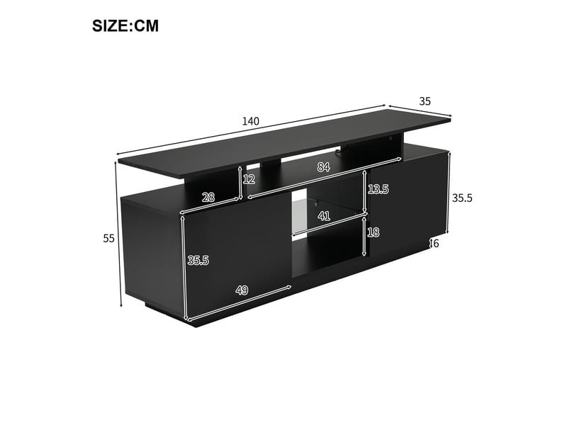  Meuble tv 140 cm noir brillant avec éclairage led 16 couleurs, porte vitrée, design moderne - conforama  - Conforama C